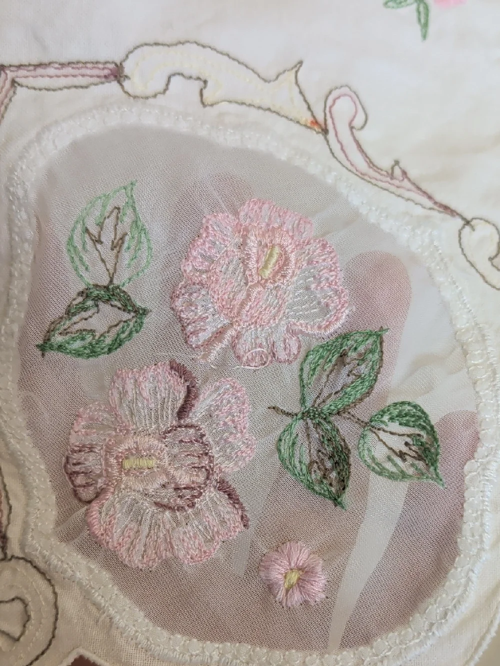 Vintage Cottage Chic Embroidered Valance Pair Romantic Floral Curtain 2 Panels
